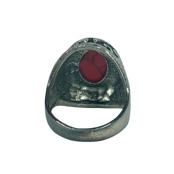 Silver Boho Ring with Red Stone - Size 10 - Picture 6 of 6